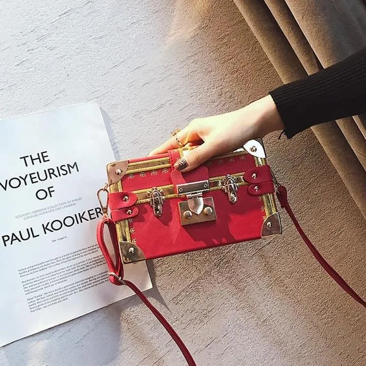 Lock & Embellished Box Clutch Shoulder Bag - 4 Colors