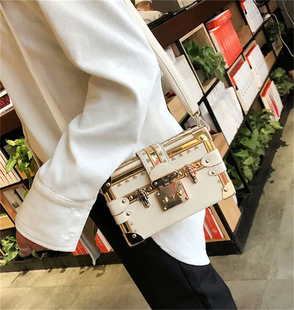 Lock & Embellished Box Clutch Shoulder Bag - 4 Colors