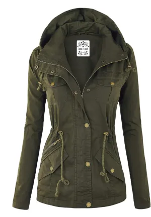 Lock and Love Women's Casual Military Anorak Jacket - Lightweight Detachable Hooded Safari Utility