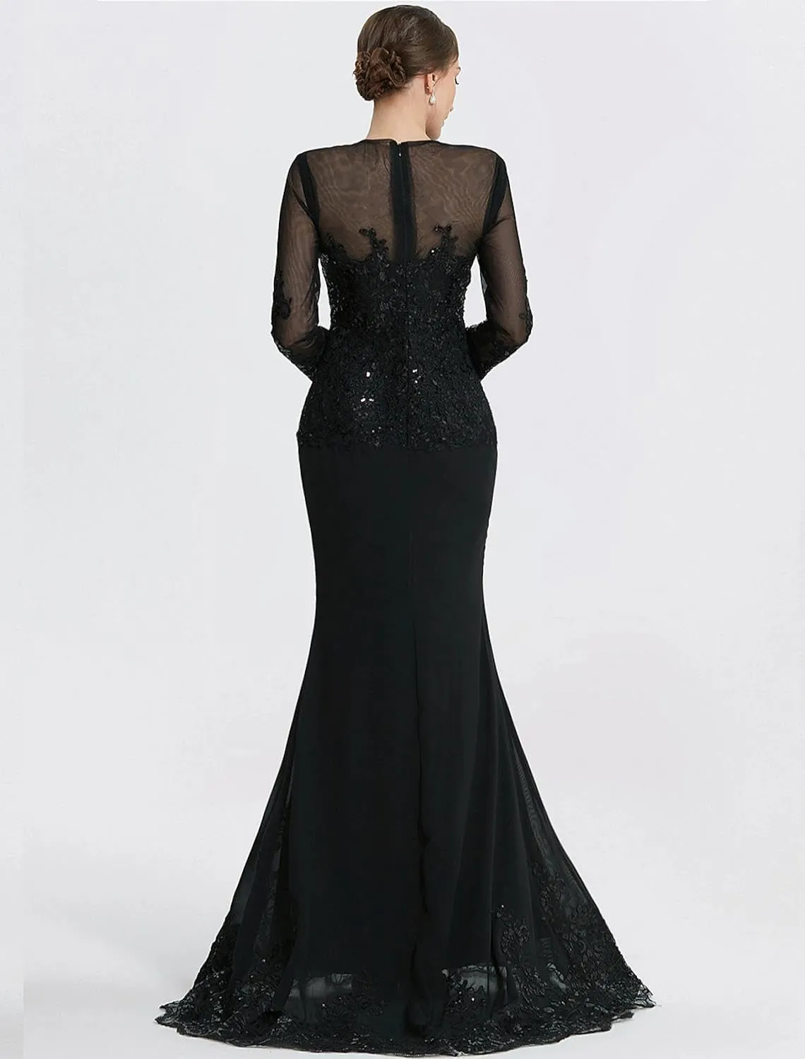 Long Black Dress Women's Formal Dresses Elegant Prom Gowns Evening Dresses Floor Length Long Sleeve