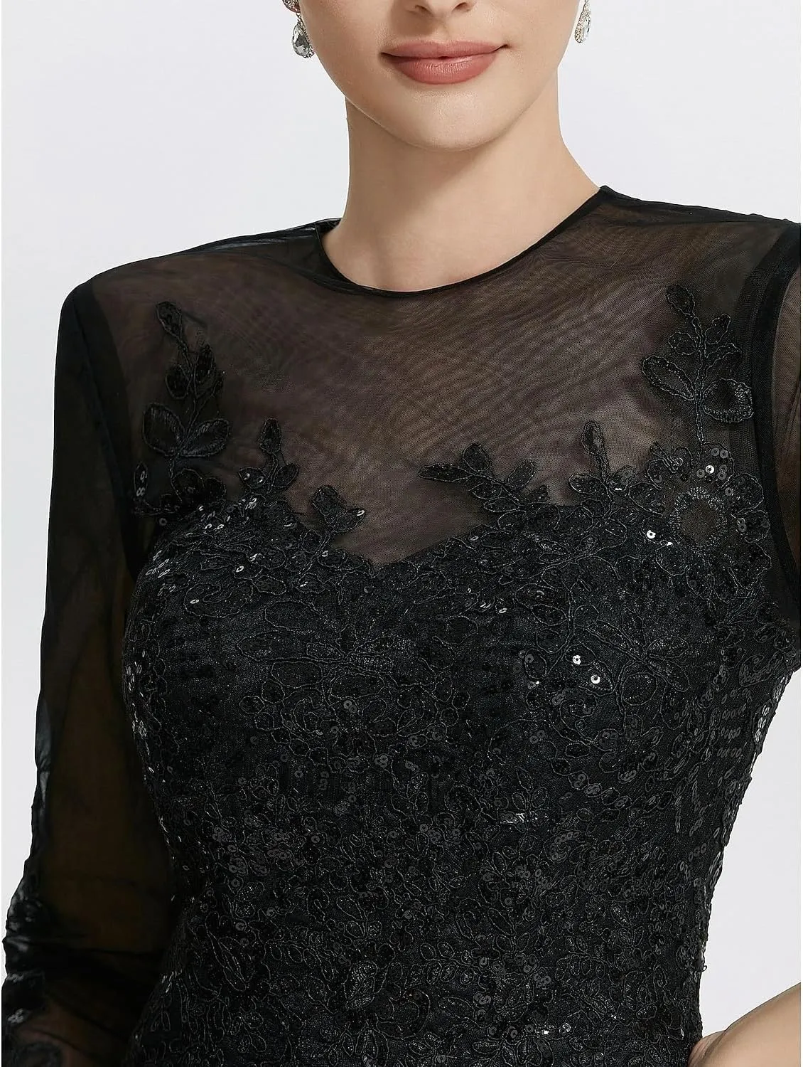 Long Black Dress Women's Formal Dresses Elegant Prom Gowns Evening Dresses Floor Length Long Sleeve
