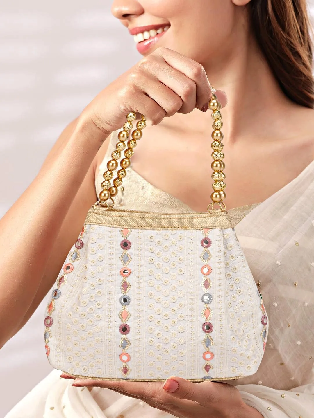 LONGING TO BUY Indian Ethnic Potli Handbag, Embroidered Evening Bag