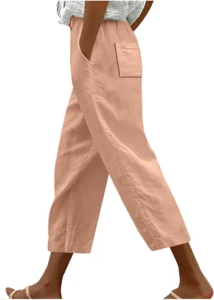 Loose Casual Harlan Pants for Women Drawstring Waist Wide Leg Lounge Pant Summer Casual Cropped Trousers with Pockets