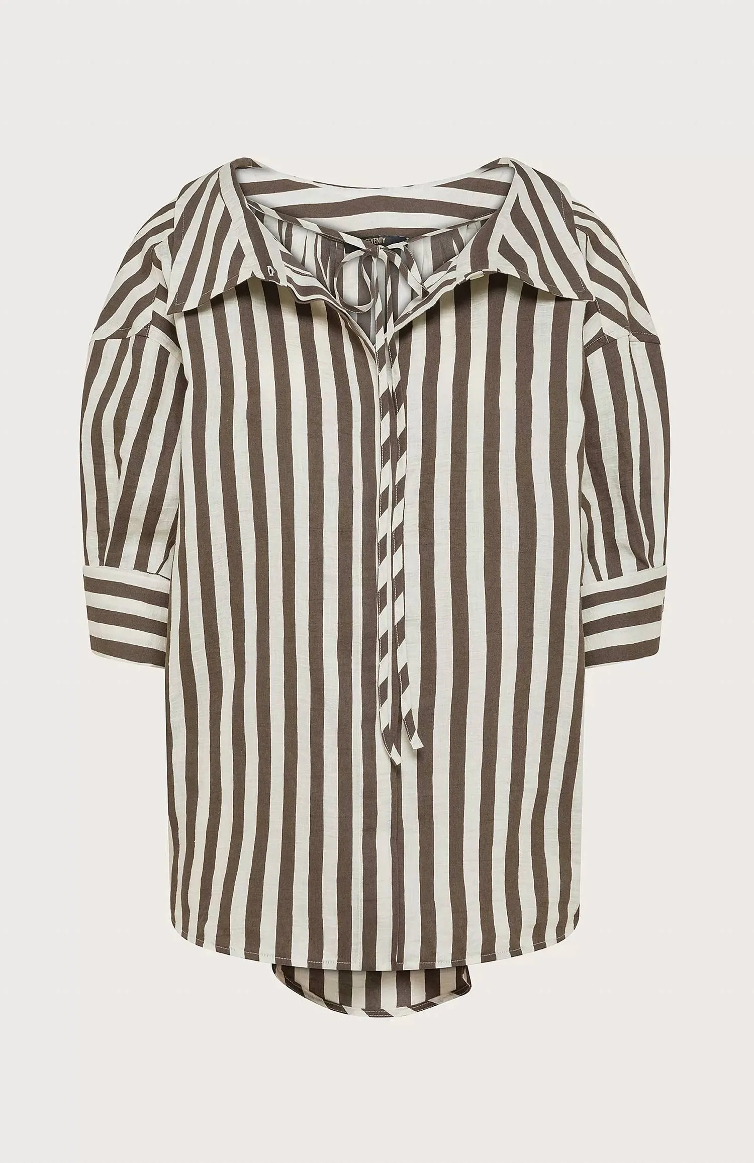 Loose Striped Linen Blend Shirt In Brown And Cream