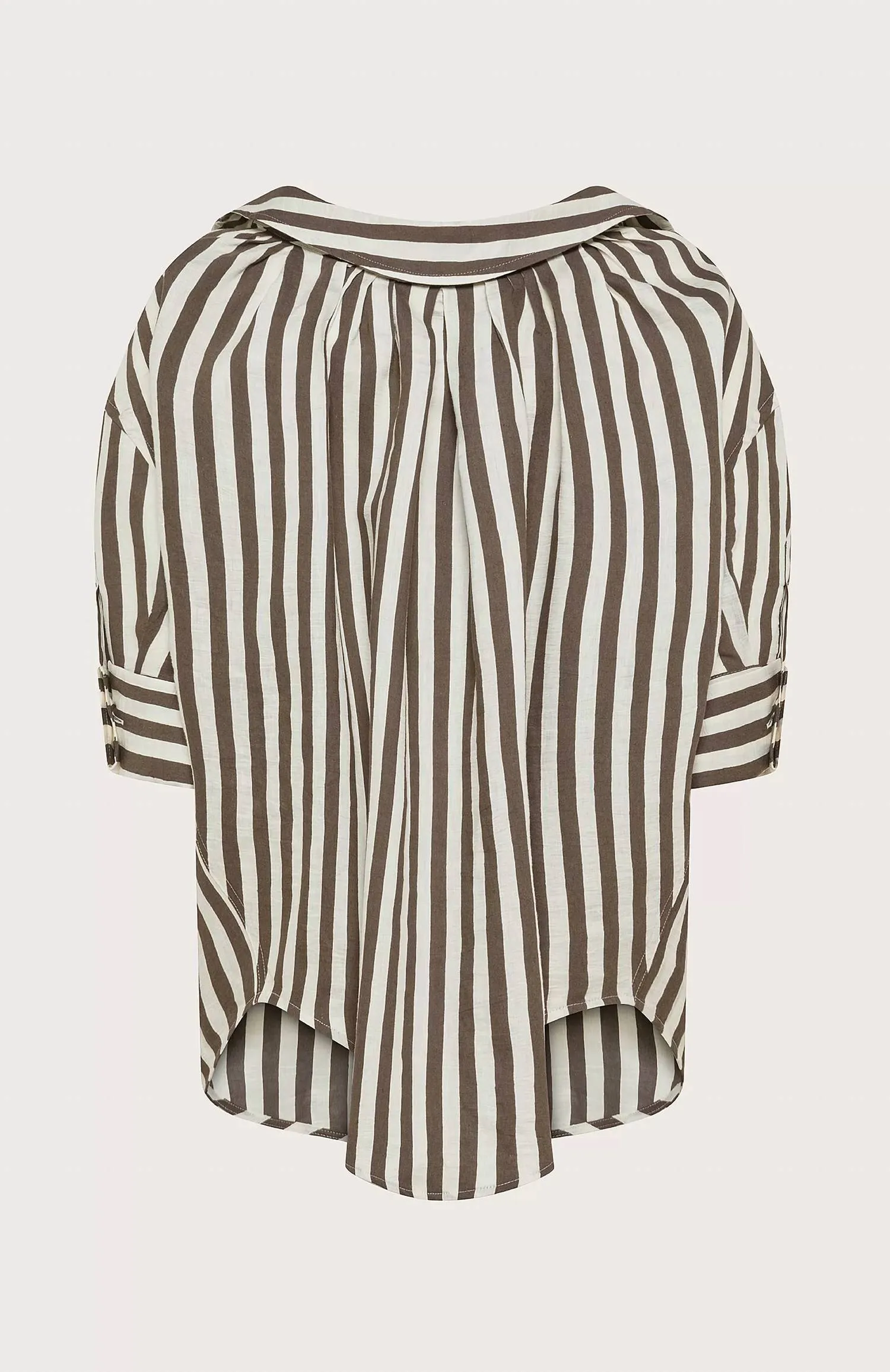 Loose Striped Linen Blend Shirt In Brown And Cream