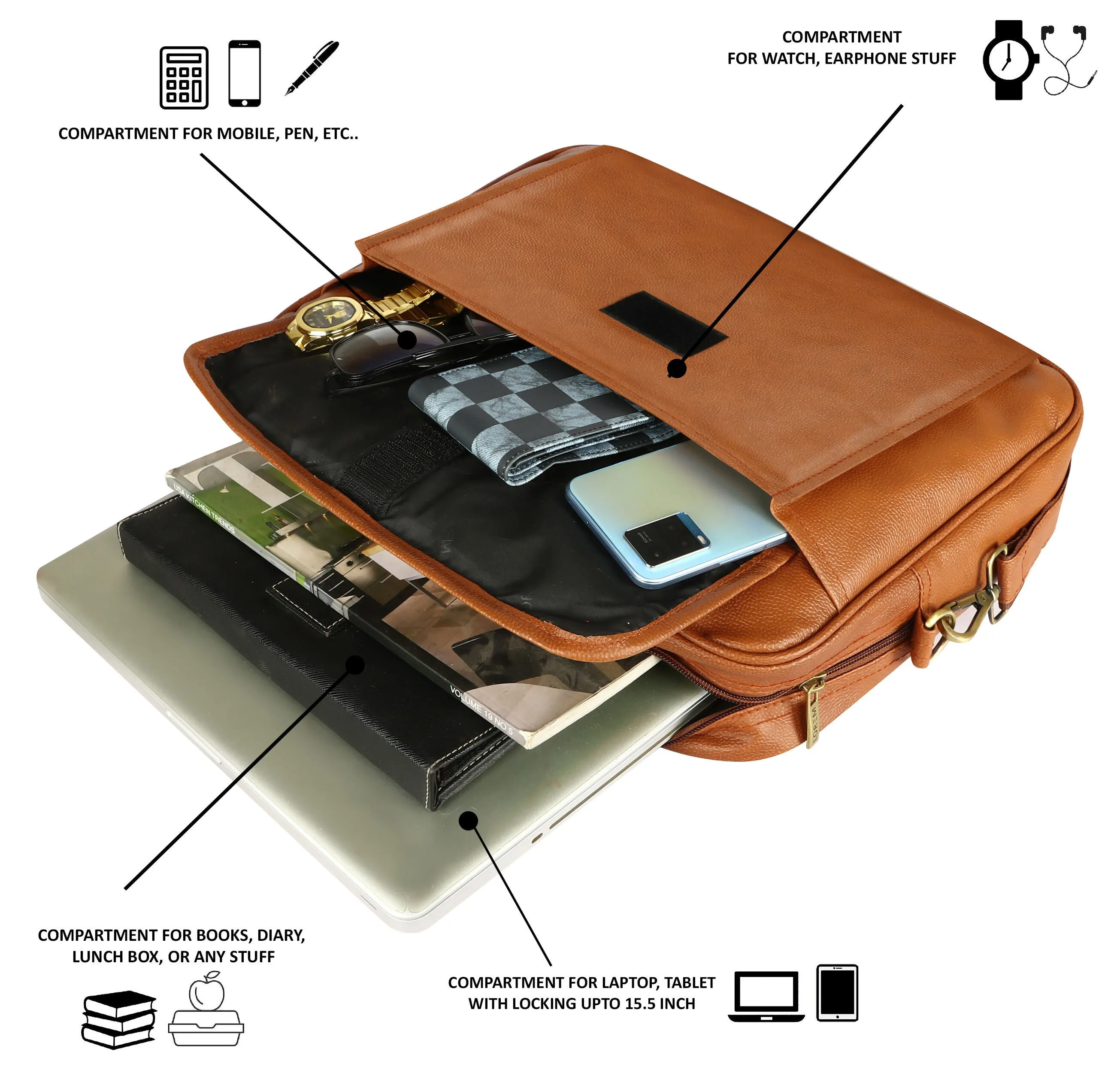 LOREM Faux Leather Messenger Bag – Smart & Spacious Fits Up to 15.6 - Ideal for all laptops - BG112