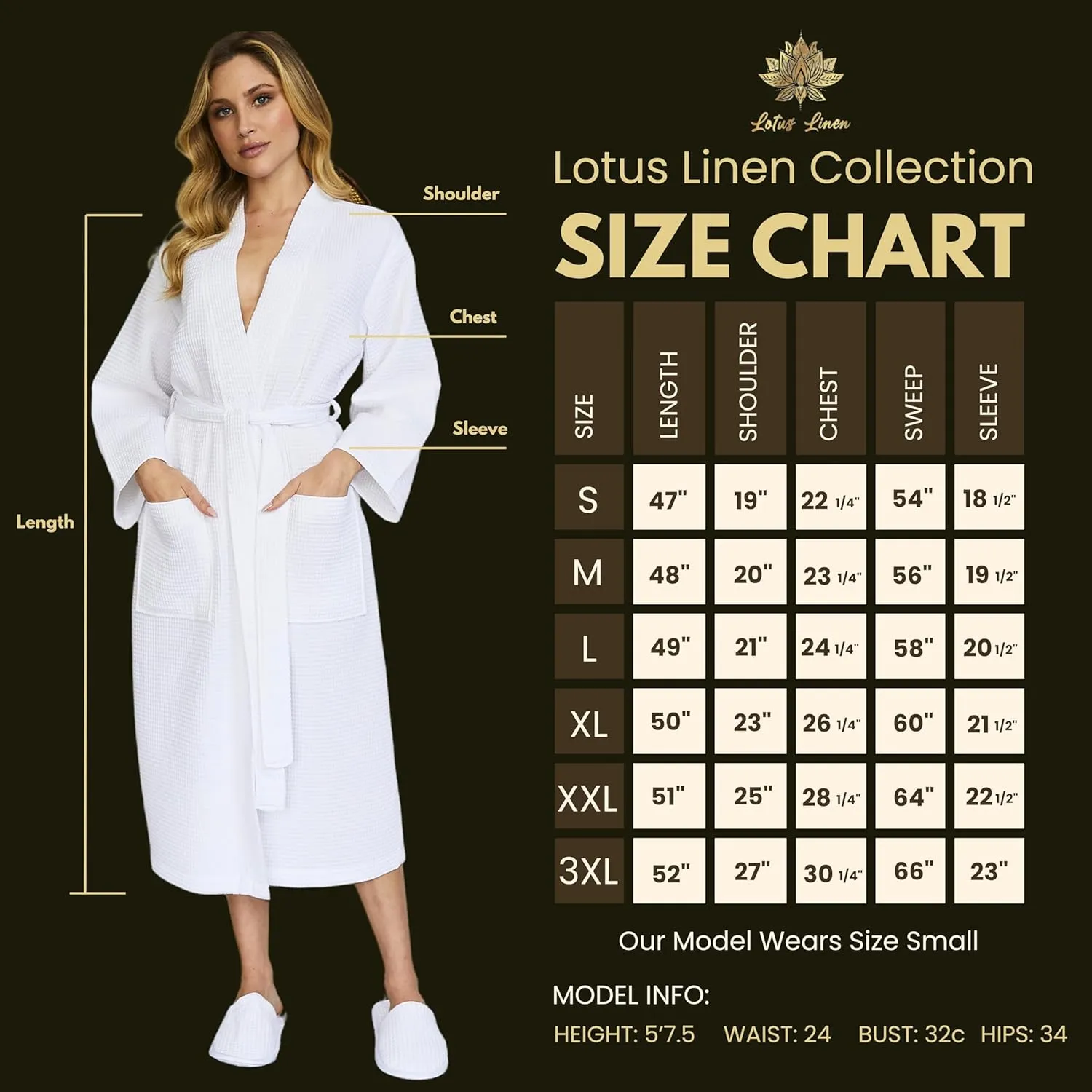 Lotus Linen Waffle Robes for Women – Lightweight Cotton Kimono Robe with Slippers, Summer Bathrobe for Shower, Spa, Gift