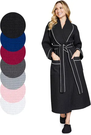 Lotus Linen Waffle Robes for Women – Lightweight Cotton Kimono Robe with Slippers, Summer Bathrobe for Shower, Spa, Gift
