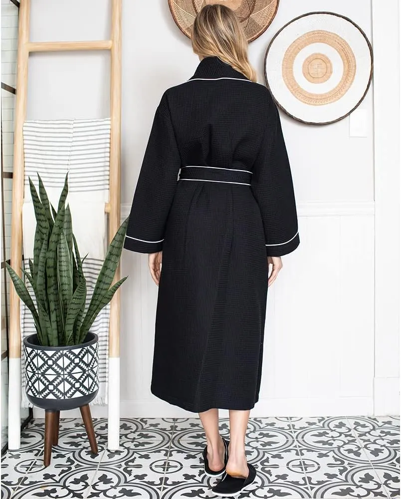 Lotus Linen Waffle Robes for Women – Lightweight Cotton Kimono Robe with Slippers, Summer Bathrobe for Shower, Spa, Gift