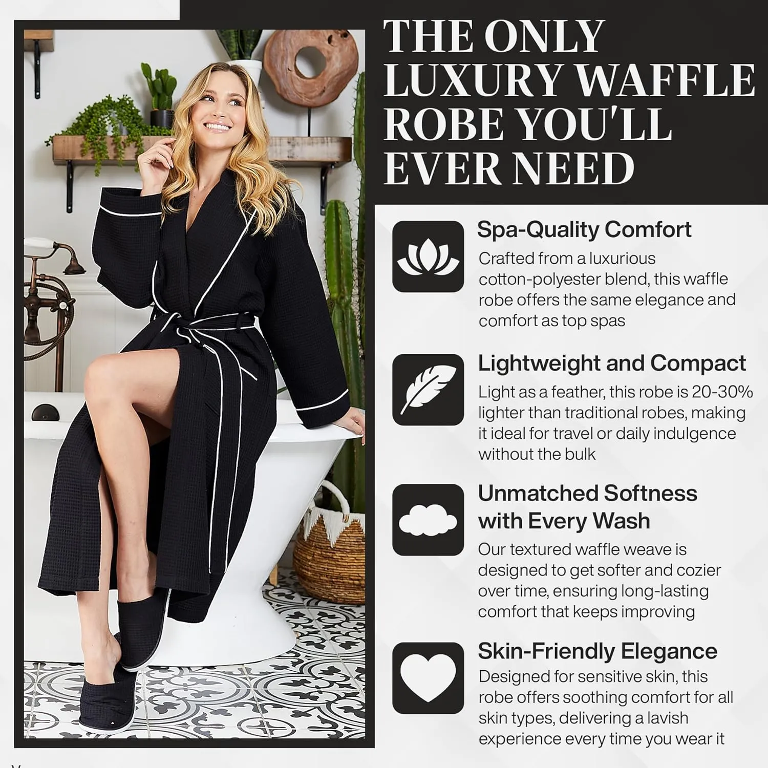 Lotus Linen Waffle Robes for Women – Lightweight Cotton Kimono Robe with Slippers, Summer Bathrobe for Shower, Spa, Gift