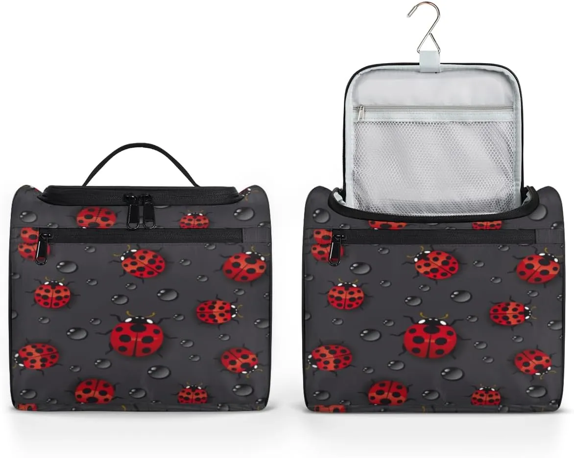 Lovely Ladybugs Hanging Toiletry Bag for Men Women Travel Cosmetic Makeup Organizer Bag Water Resistant Large Portable Wash Case for Accessories, Toiletries, Cosmetics