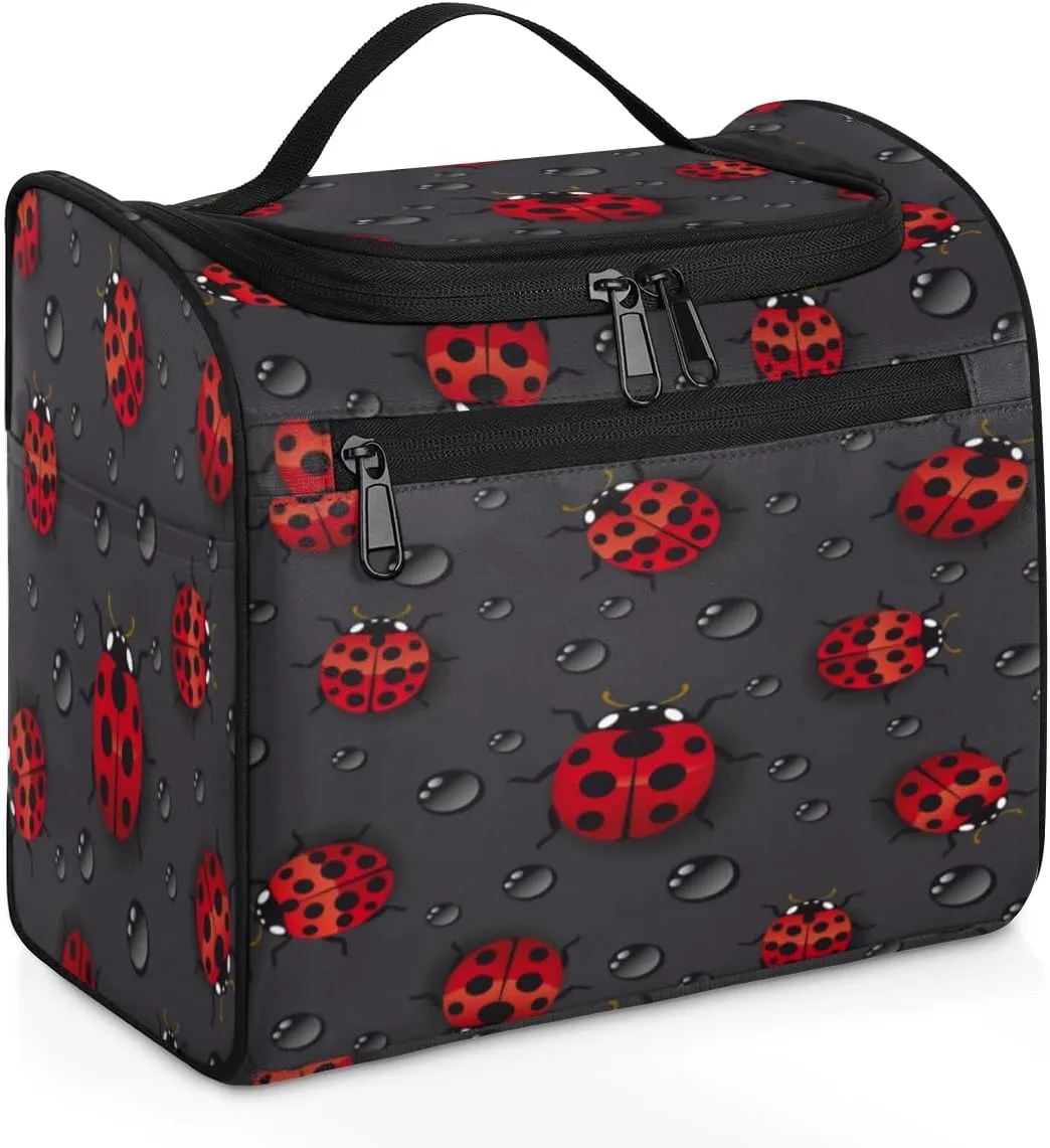 Lovely Ladybugs Hanging Toiletry Bag for Men Women Travel Cosmetic Makeup Organizer Bag Water Resistant Large Portable Wash Case for Accessories, Toiletries, Cosmetics