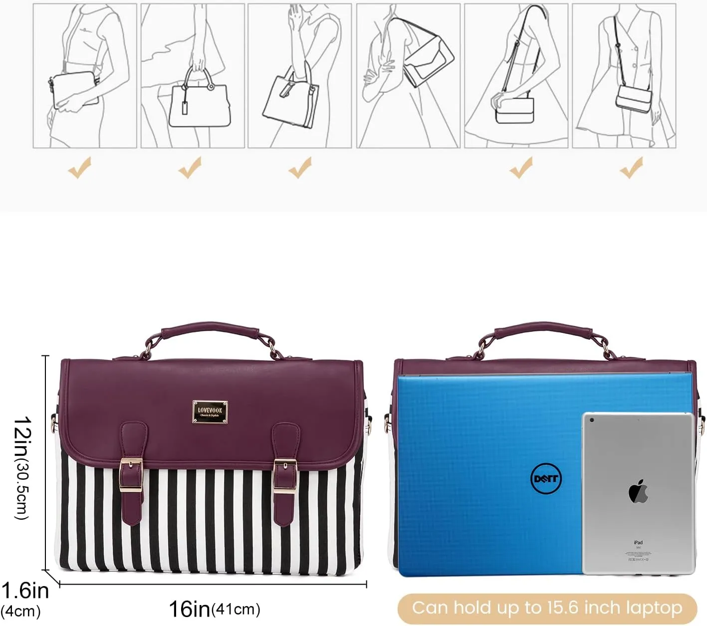 LOVEVOOK Computer Bag Laptop Bag for Women Cute Laptop Messenger Bag for Work College,Wine red