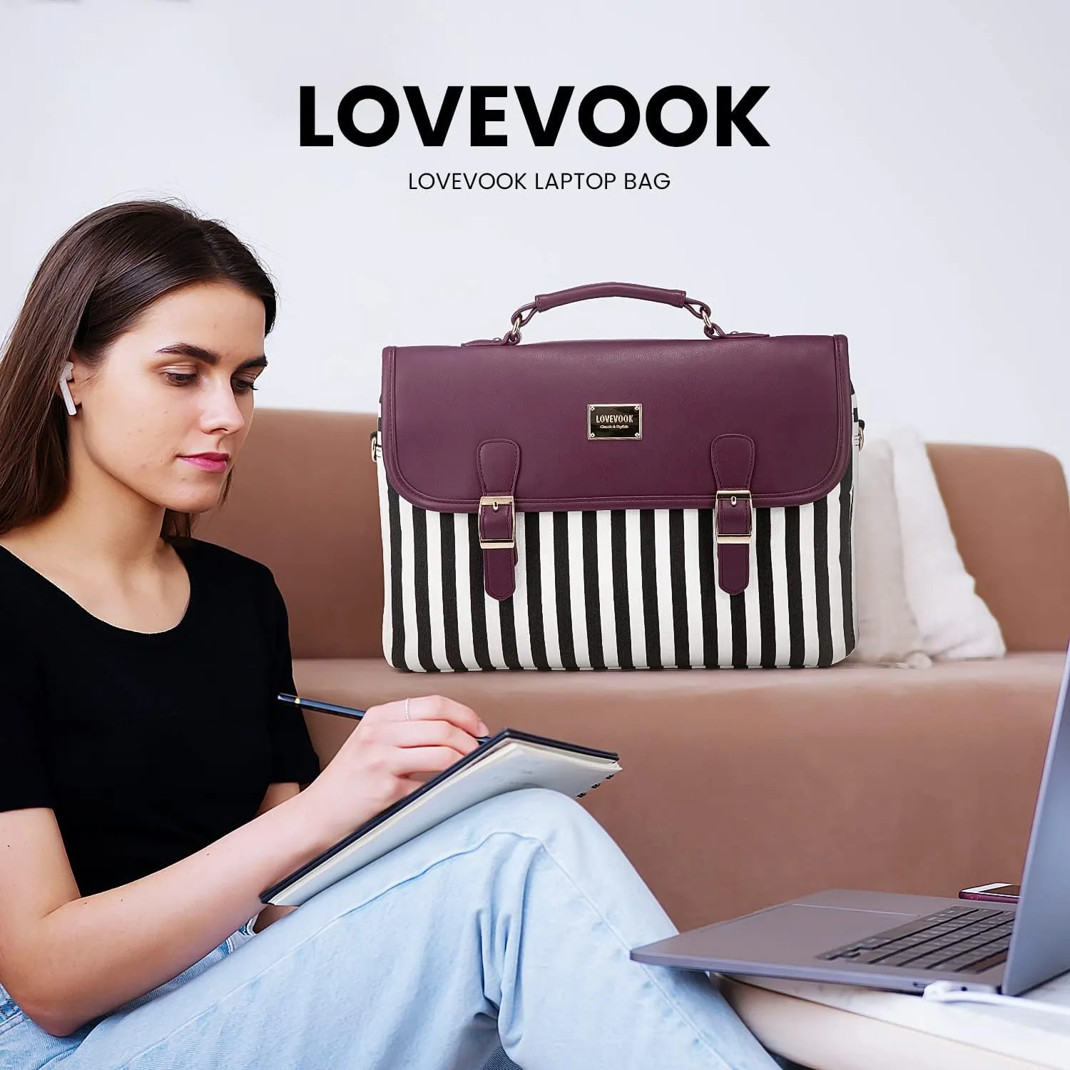 LOVEVOOK Computer Bag Laptop Bag for Women Cute Laptop Messenger Bag for Work College,Wine red