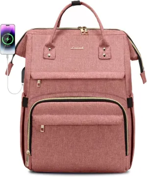 LOVEVOOK Laptop Backpack for Women, 15.6 Inch Professional Womens Travel Backpack Purse Computer Bag, Waterproof College Work Bag Carry On with USB Port, Light-pink