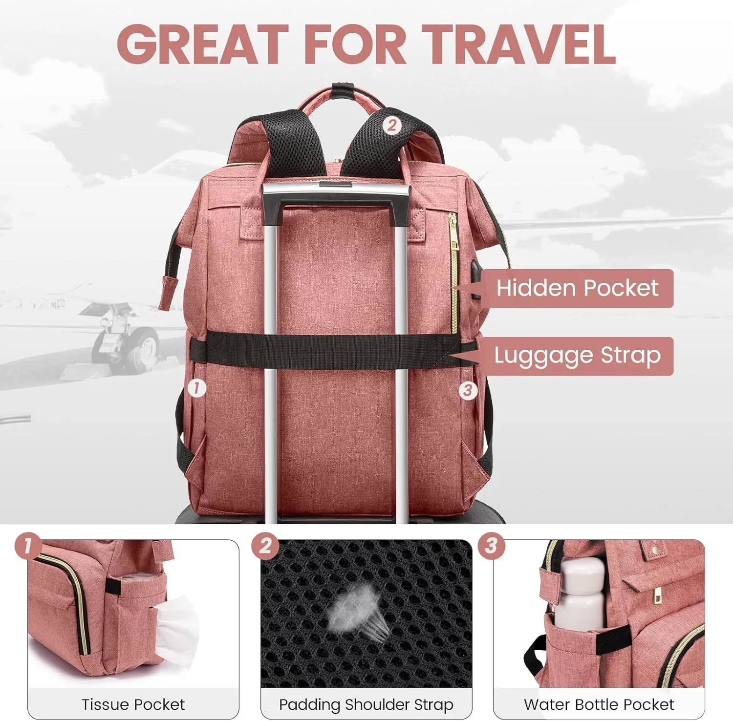 LOVEVOOK Laptop Backpack for Women, 15.6 Inch Professional Womens Travel Backpack Purse Computer Bag, Waterproof College Work Bag Carry On with USB Port, Light-pink