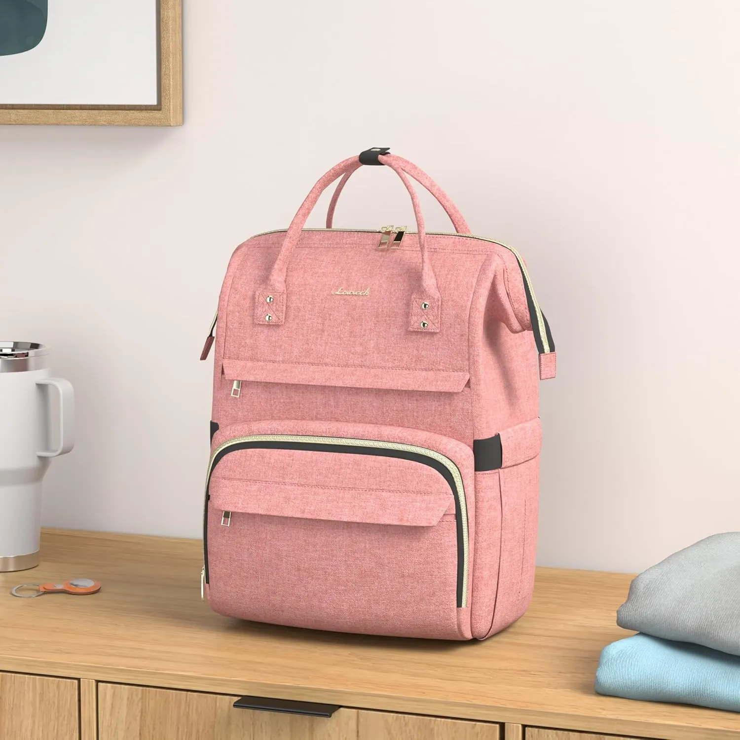 LOVEVOOK Laptop Backpack for Women, 15.6 Inch Professional Womens Travel Backpack Purse Computer Bag, Waterproof College Work Bag Carry On with USB Port, Light-pink