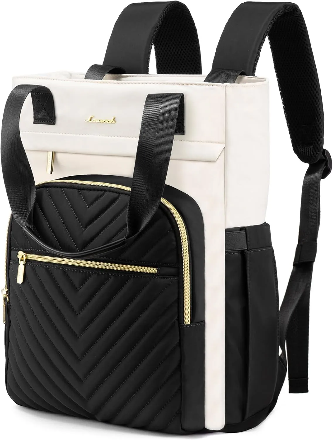 LOVEVOOK Laptop Backpack for Women, 17.3 Inch Work Business Laptop Bag, Wide Top Open Teacher Nurse Bag with USB Port, Waterproof Computer Backpack Purse for travel, Black-White