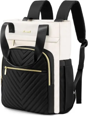 LOVEVOOK Laptop Backpack for Women, 17.3 Inch Work Business Laptop Bag, Wide Top Open Teacher Nurse Bag with USB Port, Waterproof Computer Backpack Purse for travel, Black-White