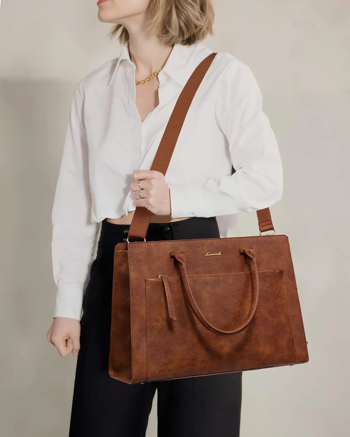 LOVEVOOK Laptop Bag for Women 15.6 Inch Tote Work Bag Leather Computer Briefcase Waterproof Business Teacher Office Handbag