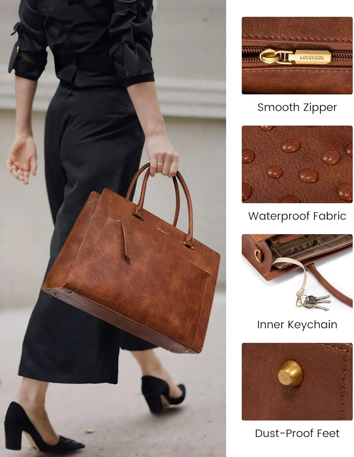 LOVEVOOK Laptop Bag for Women 15.6 Inch Tote Work Bag Leather Computer Briefcase Waterproof Business Teacher Office Handbag