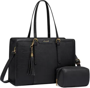 LOVEVOOK Laptop Bag for Women Vintage Leather Laptop Tote 15.6 inch Large Capacity Computer bag with Clutch Purse for Work