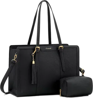 LOVEVOOK Laptop Bag for Women Vintage Leather Laptop Tote 15.6 inch Large Capacity Computer bag with Clutch Purse for Work