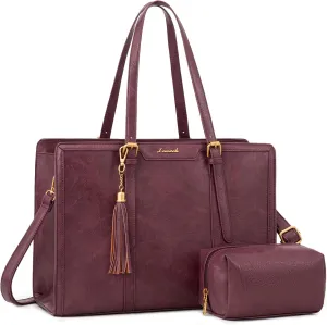 LOVEVOOK Laptop Bag for Women Vintage Leather Work Tote 15.6 inch Large Capacity Computer bag with Clutch Purse for Office, Travel, School, Casual