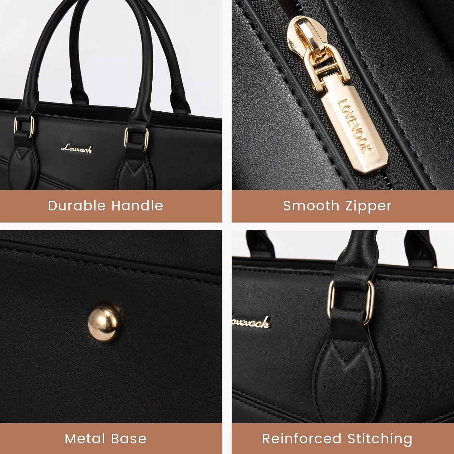 LOVEVOOK Laptop Bag for Women,15.6 lnch Waterproof Lightweight Leather Tote Bag,Professional Business Office Work Bags with Clutch Purse,Large Capacity Computer Shoulder Handbag,Black