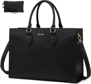 LOVEVOOK Laptop Bag for Women,15.6 lnch Waterproof Lightweight Leather Tote Bag,Professional Business Office Work Bags with Clutch Purse,Large Capacity Computer Shoulder Handbag,Black
