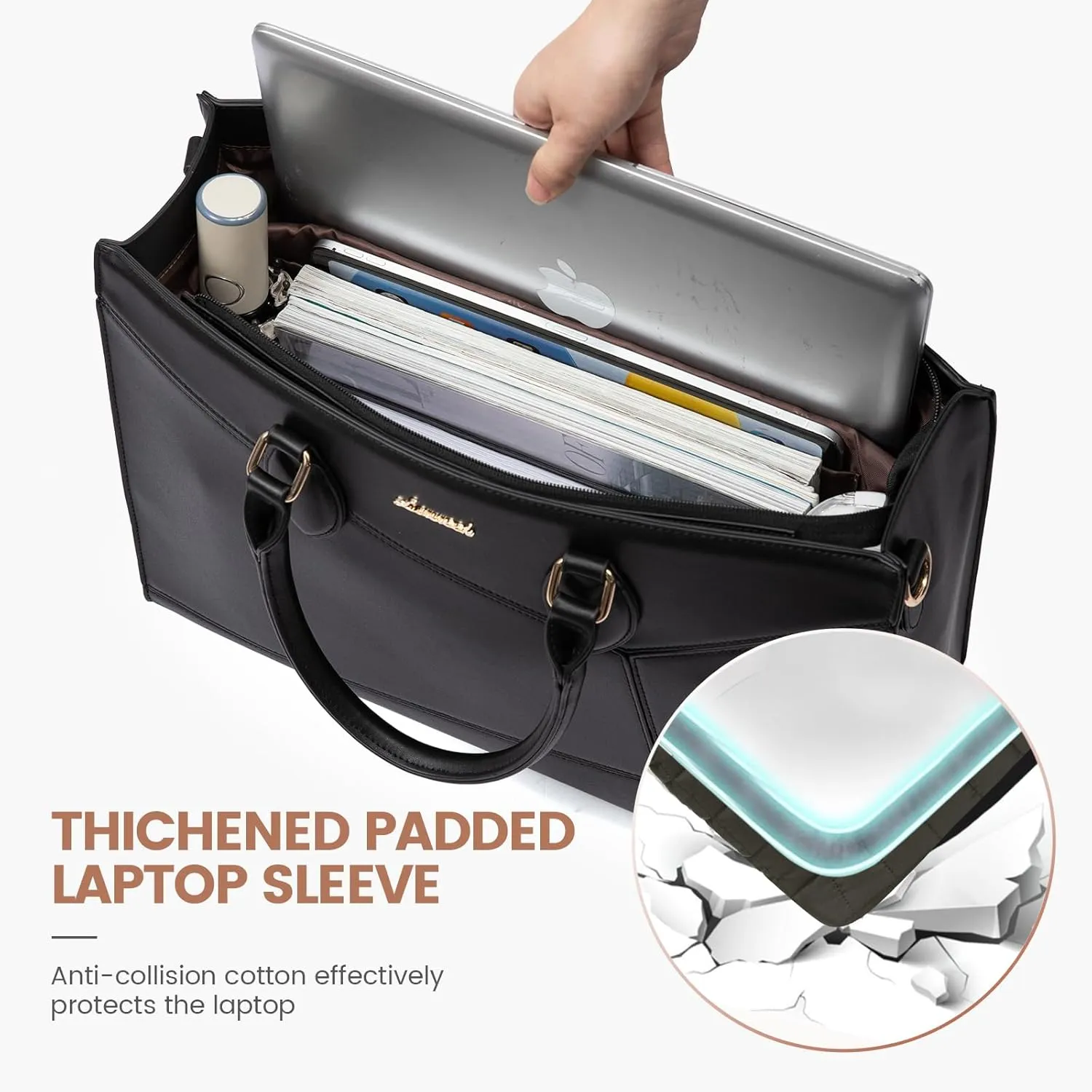 LOVEVOOK Laptop Bag for Women,15.6 lnch Waterproof Lightweight Leather Tote Bag,Professional Business Office Work Bags with Clutch Purse,Large Capacity Computer Shoulder Handbag,Black