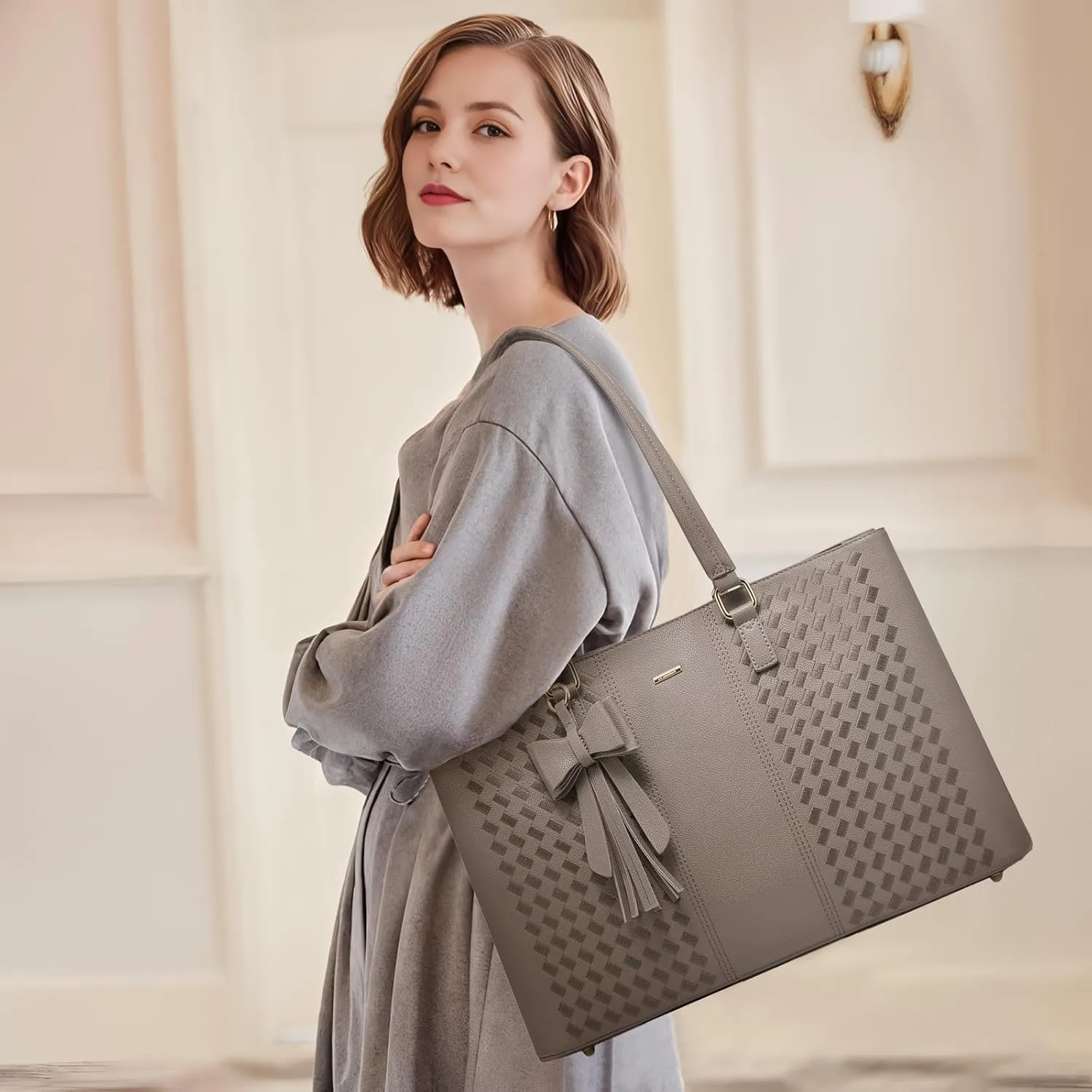LOVEVOOK Laptop Tote Bag for Women 15.6 Inch Waterproof Leather Computer Bags for Business Office Work Briefcase
