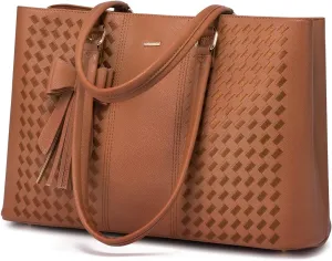 LOVEVOOK Laptop Tote Bag for Women 15.6 Inch Waterproof Leather Computer Bags Women Business Office Work Bag Briefcase,Brown