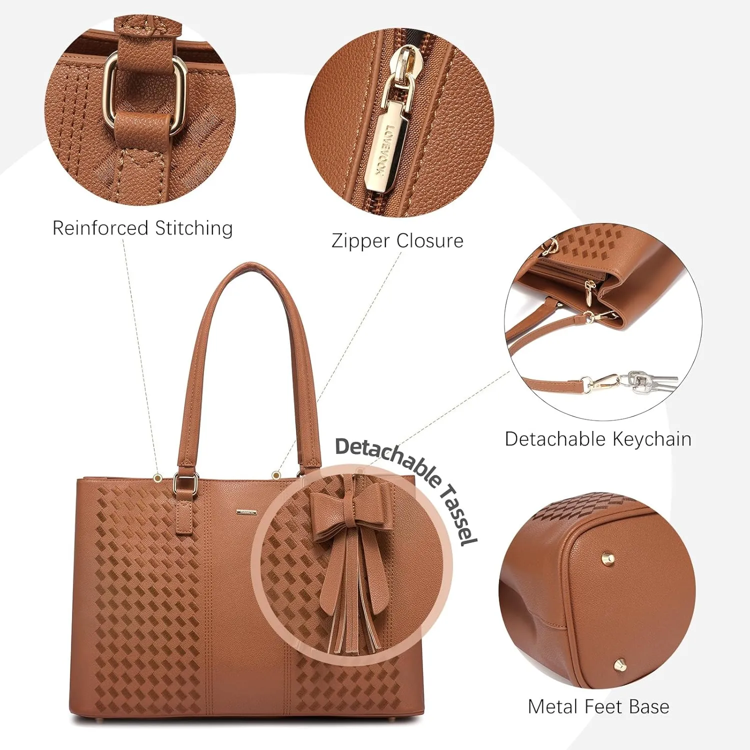 LOVEVOOK Laptop Tote Bag for Women 15.6 Inch Waterproof Leather Computer Bags Women Business Office Work Bag Briefcase,Brown