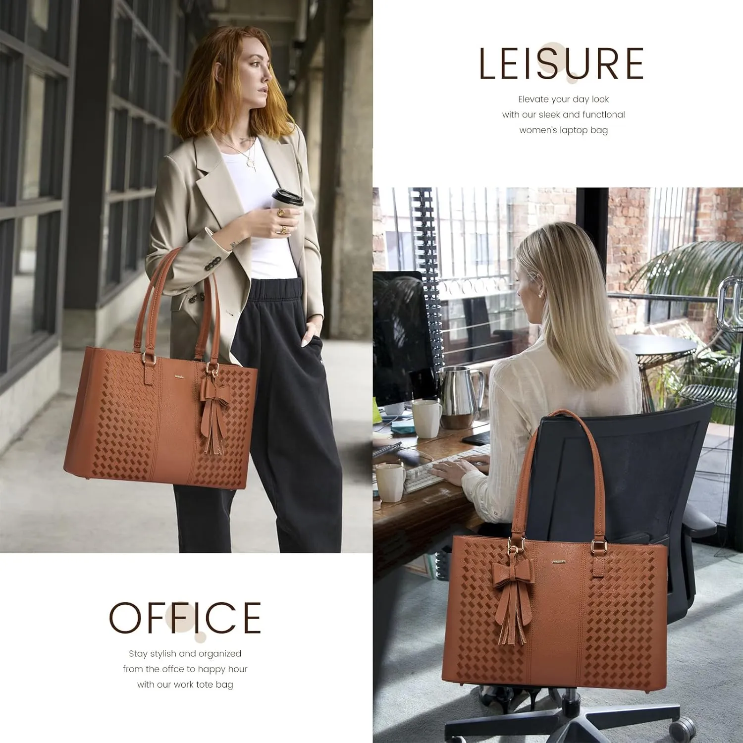 LOVEVOOK Laptop Tote Bag for Women 15.6 Inch Waterproof Leather Computer Bags Women Business Office Work Bag Briefcase,Brown