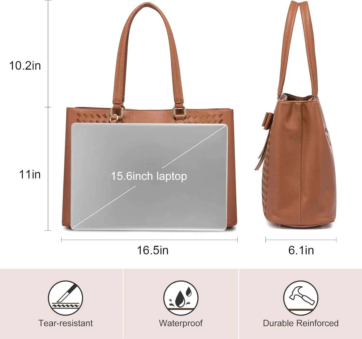 LOVEVOOK Laptop Tote Bag for Women 15.6 Inch Waterproof Leather Computer Bags Women Business Office Work Bag Briefcase,Brown