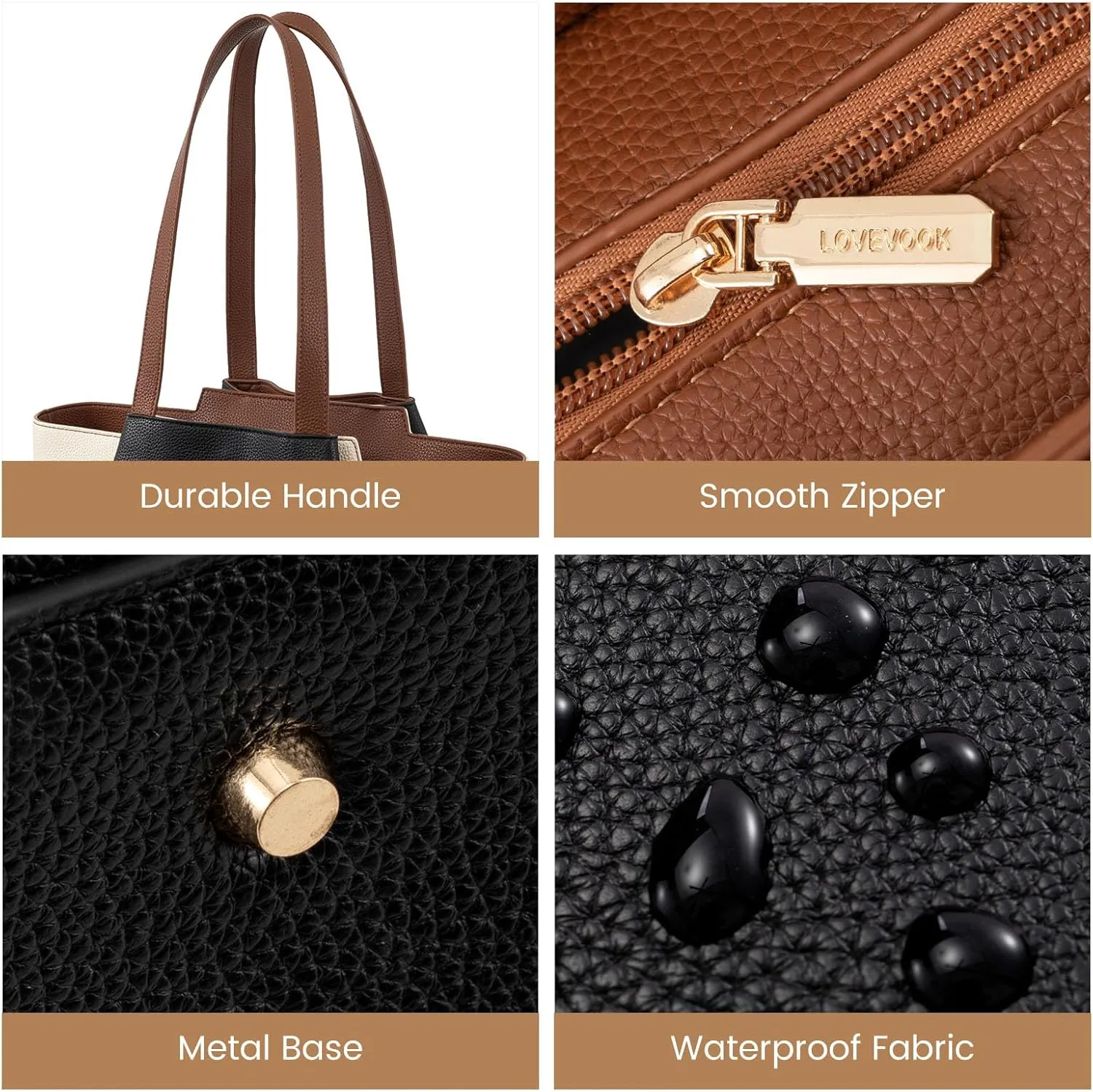 LOVEVOOK Laptop Tote Bag for Women 15.6 Inch Work Bag Leather Laptop Bag with Clutch, Large Capacity Office Purse Computer Briefcase Shoulder Bag for Casual Business Travel, Beige & Black