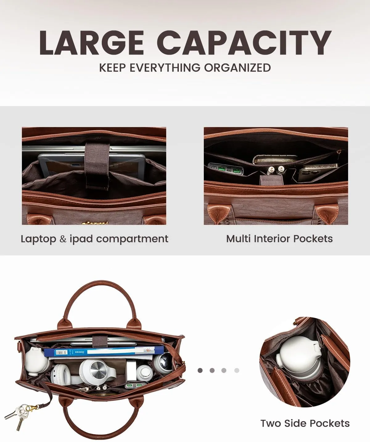 LOVEVOOK Laptop Tote Bag for Women, Vintage Leather Work Bags 17 inch Laptop Bag, Waterproof Professional Computer Bag Business Office Briefcase Large Shoulder Bag Handbag, Brown