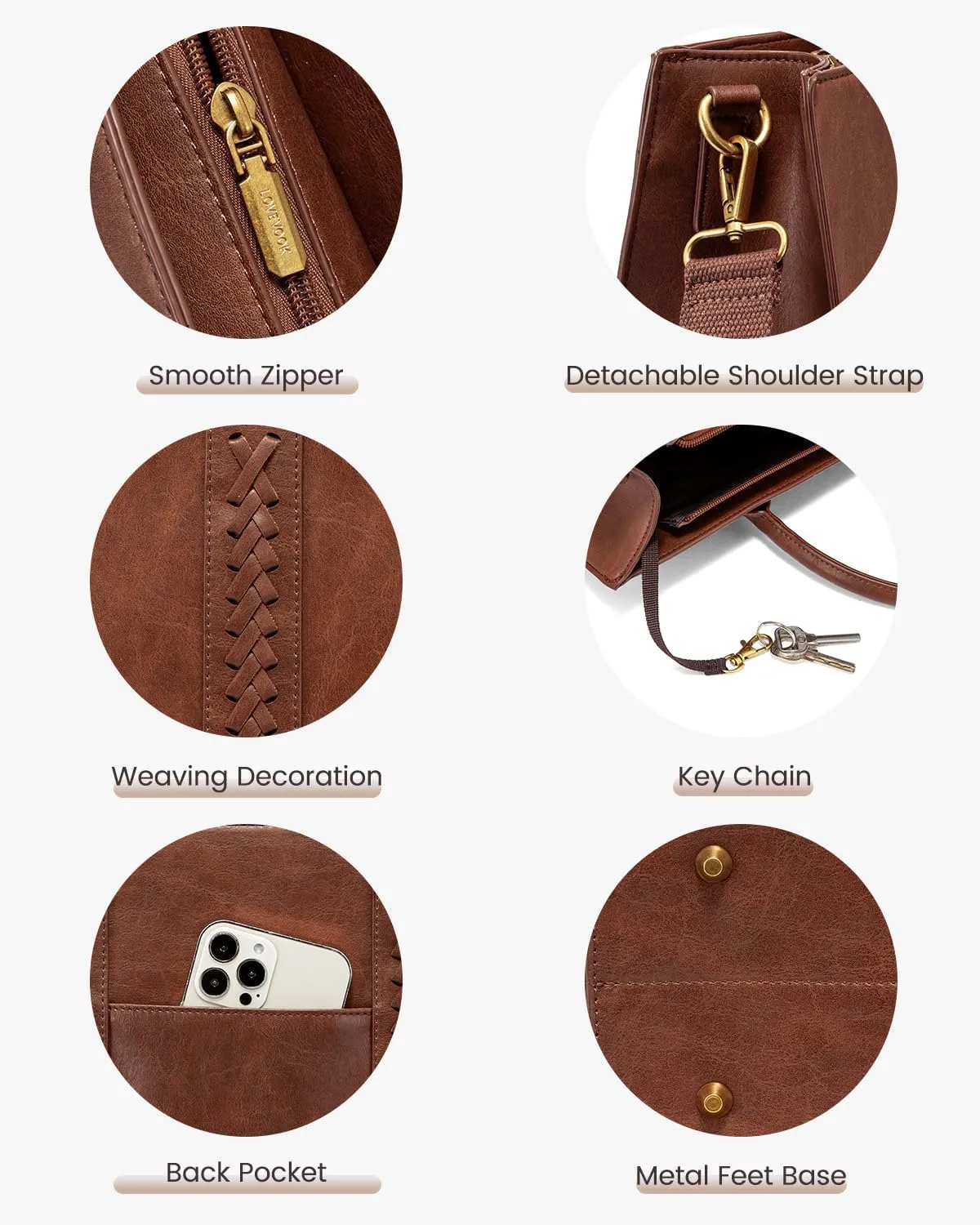 LOVEVOOK Laptop Tote Bag for Women, Vintage Leather Work Bags 17 inch Laptop Bag, Waterproof Professional Computer Bag Business Office Briefcase Large Shoulder Bag Handbag, Brown