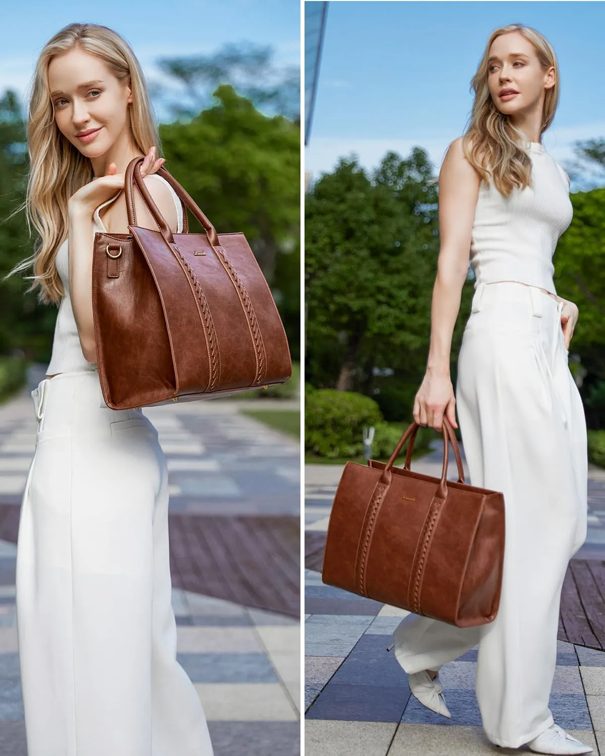 LOVEVOOK Laptop Tote Bag for Women, Vintage Leather Work Bags 17 inch Laptop Bag, Waterproof Professional Computer Bag Business Office Briefcase Large Shoulder Bag Handbag, Brown