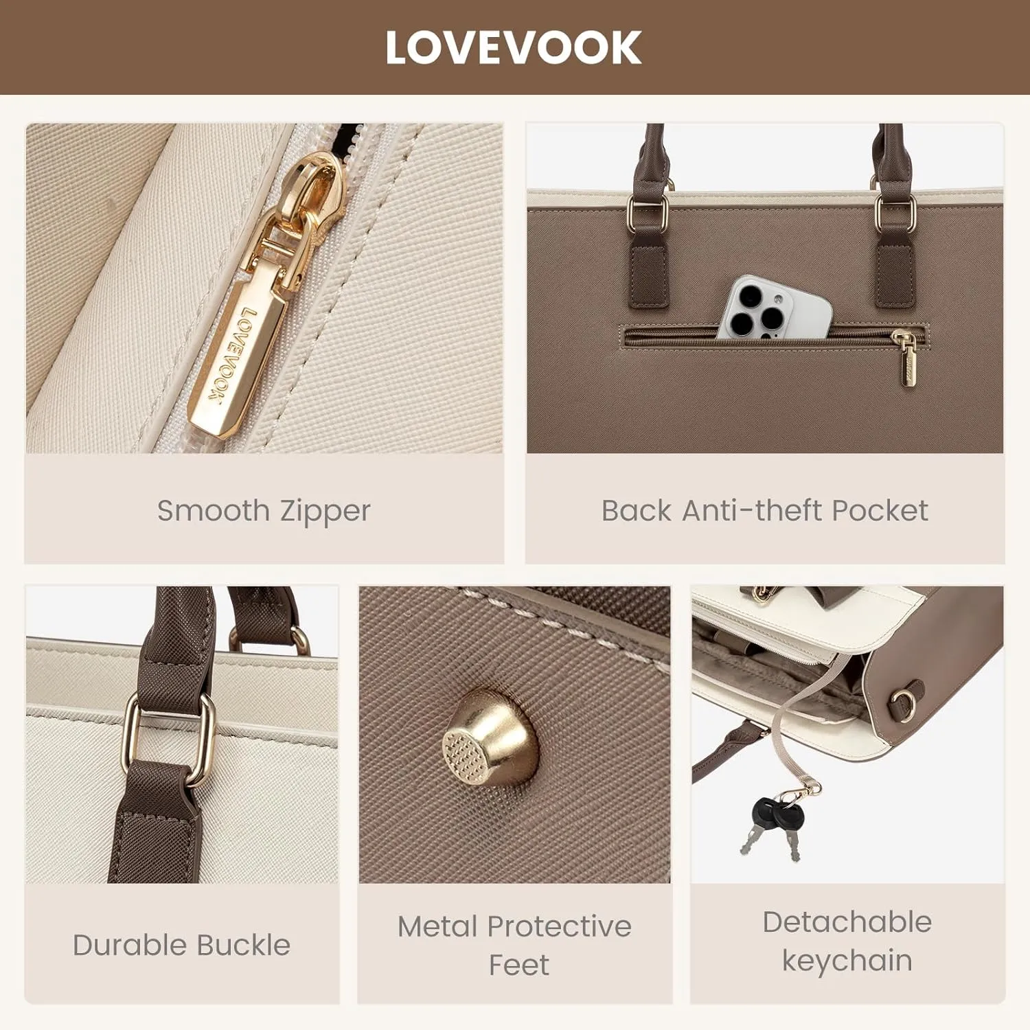 LOVEVOOK Laptop Tote Bag for Women,Leather Work Bag, Waterproof Business Teacher Bag,Large Computer Handbag Purse Briefcase,Office Gifts for Women