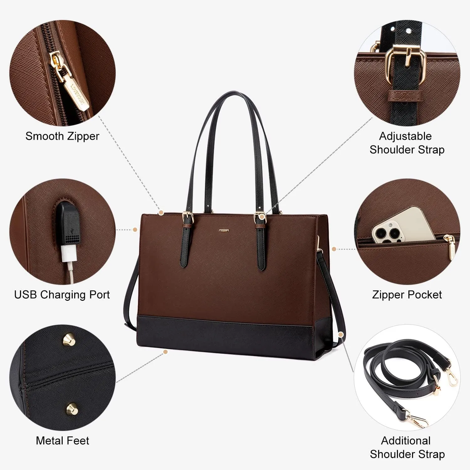 LOVEVOOK Laptop Tote for Women, Fashion Computer Bag 15.6 Inch Large Handbag, Shoulder Bag Purse for Business Work