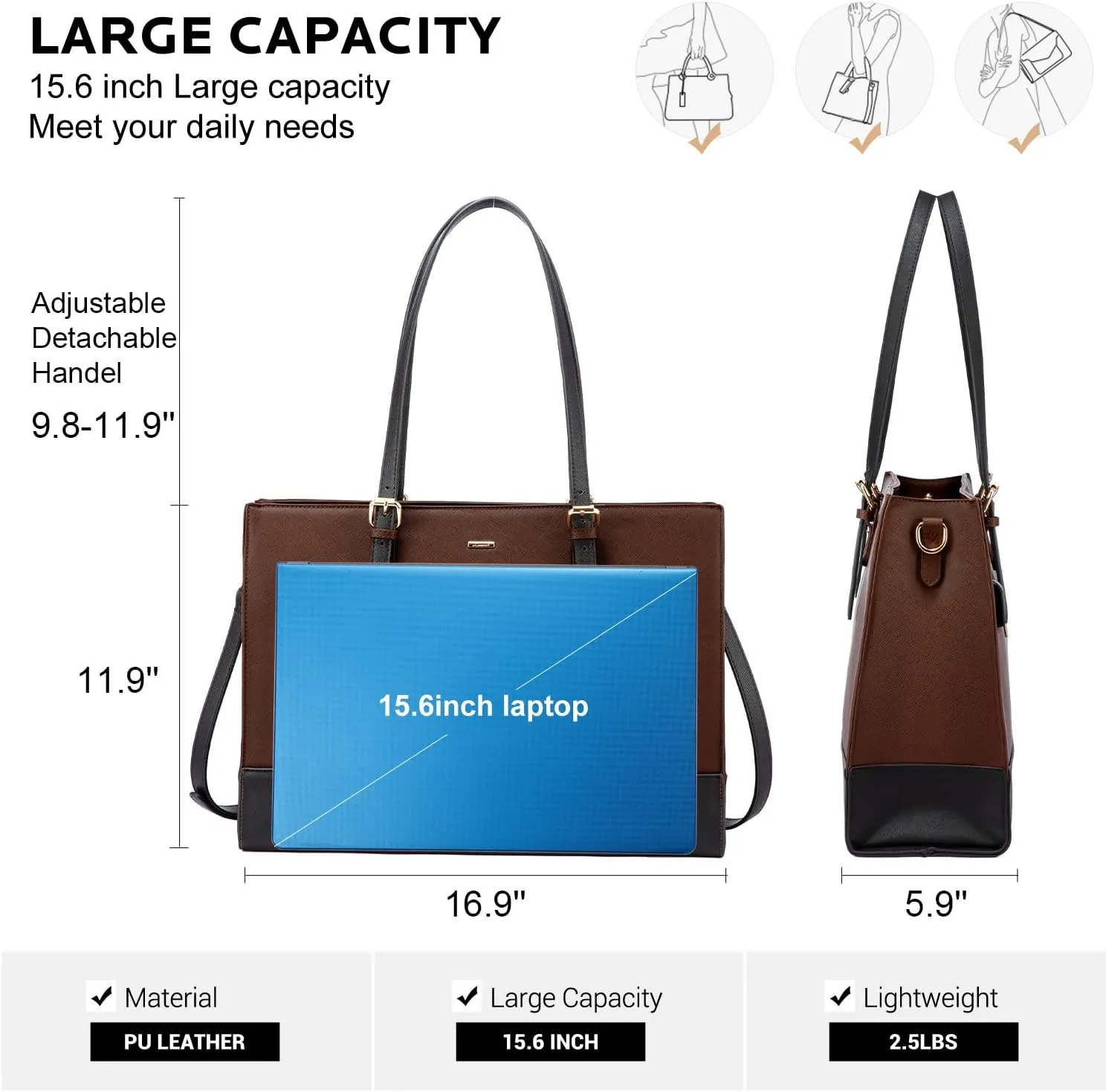 LOVEVOOK Laptop Tote for Women, Fashion Computer Bag 15.6 Inch Large Handbag, Shoulder Bag Purse for Business Work