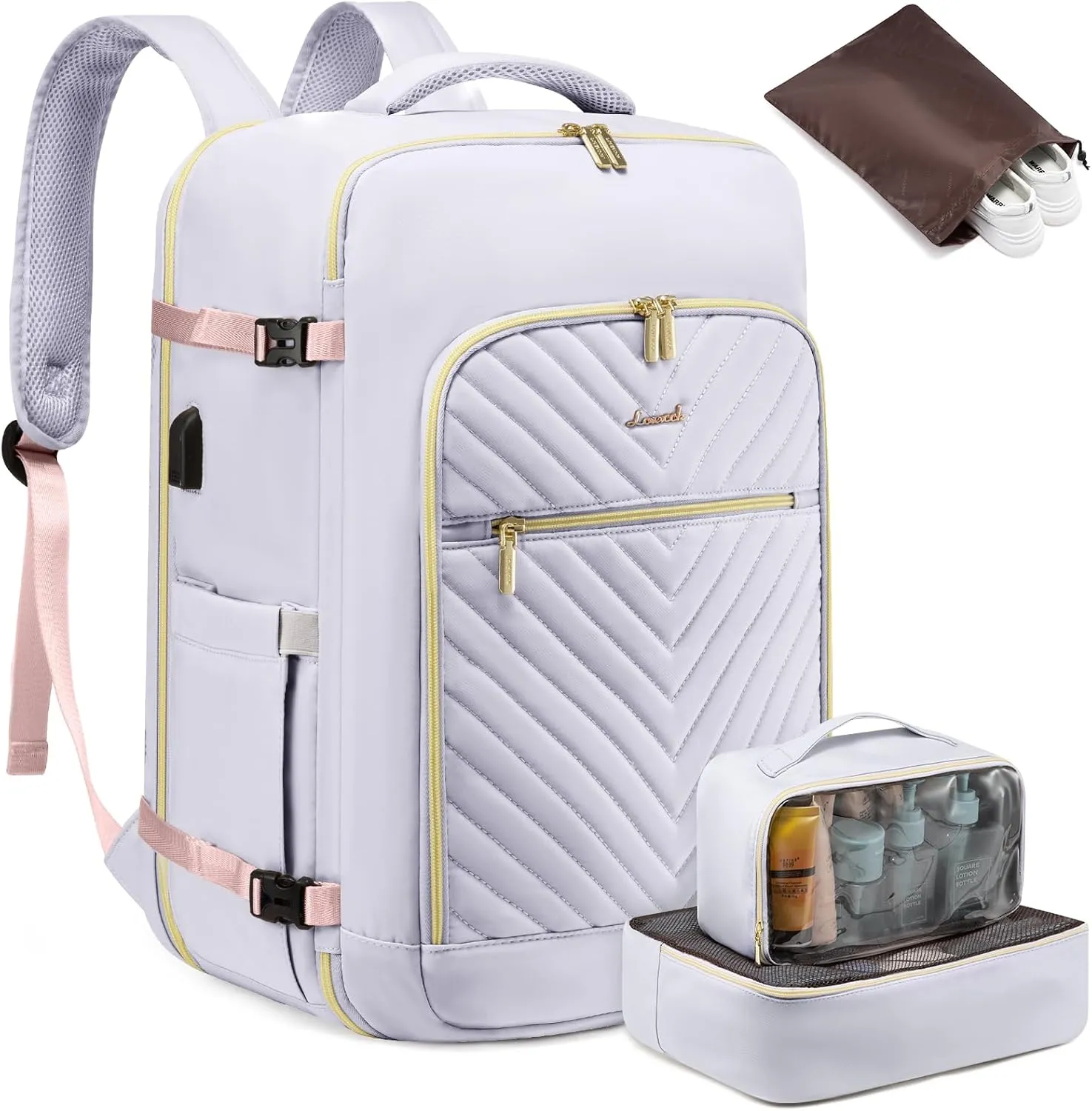 LOVEVOOK Large Travel Backpack for Women,Carry on Backpack Flight Approved with Shoe Bag,Personal Item Backpack Travel Bag with 2 Storage Containers,TSA Fit 17inch Laptop Luggage with USB Port