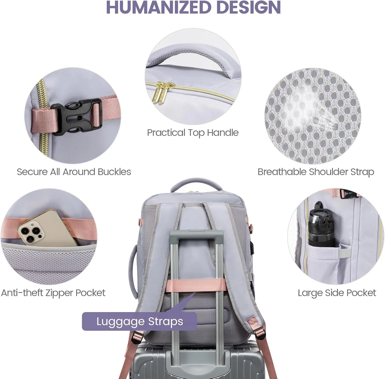 LOVEVOOK Large Travel Backpack for Women,Carry on Backpack Flight Approved with Shoe Bag,Personal Item Backpack Travel Bag with 2 Storage Containers,TSA Fit 17inch Laptop Luggage with USB Port