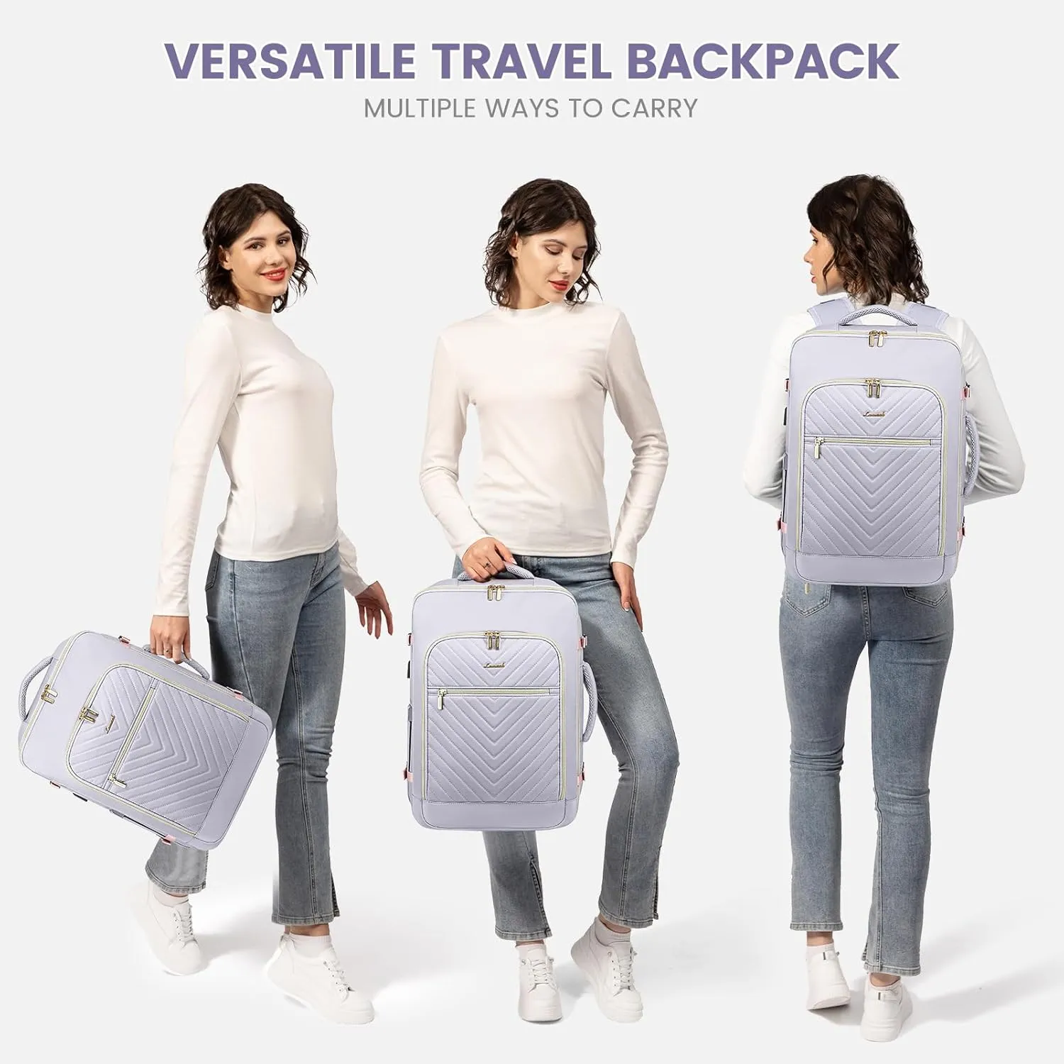 LOVEVOOK Large Travel Backpack for Women,Carry on Backpack Flight Approved with Shoe Bag,Personal Item Backpack Travel Bag with 2 Storage Containers,TSA Fit 17inch Laptop Luggage with USB Port