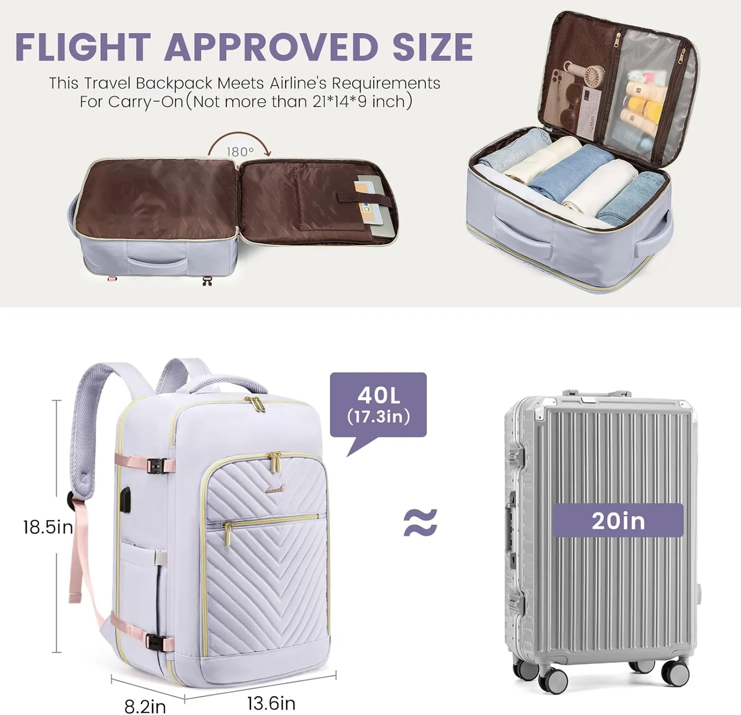 LOVEVOOK Large Travel Backpack for Women,Carry on Backpack Flight Approved with Shoe Bag,Personal Item Backpack Travel Bag with 2 Storage Containers,TSA Fit 17inch Laptop Luggage with USB Port