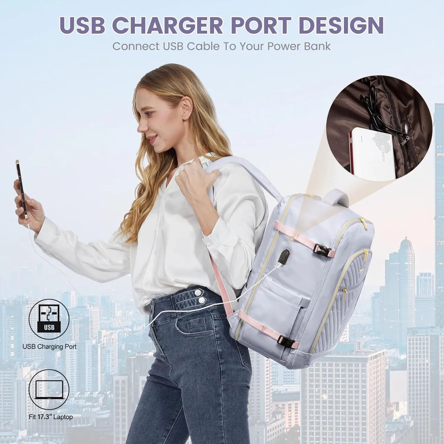 LOVEVOOK Large Travel Backpack for Women,Carry on Backpack Flight Approved with Shoe Bag,Personal Item Backpack Travel Bag with 2 Storage Containers,TSA Fit 17inch Laptop Luggage with USB Port