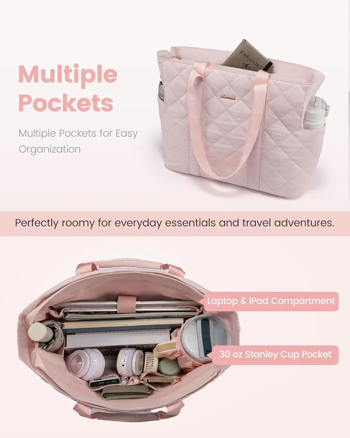 LOVEVOOK Tote Bag for Women,Large Puffer Tote Bag with Zipper,Quilted Puffy Work Bag Purse for Travel Beach Gym Weekend