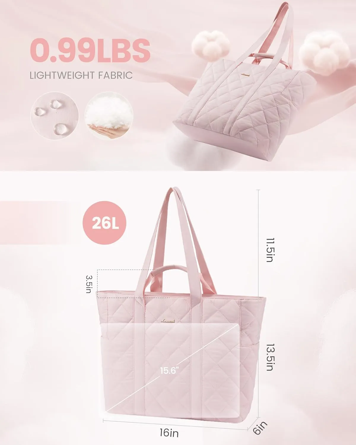 LOVEVOOK Tote Bag for Women,Large Puffer Tote Bag with Zipper,Quilted Puffy Work Bag Purse for Travel Beach Gym Weekend